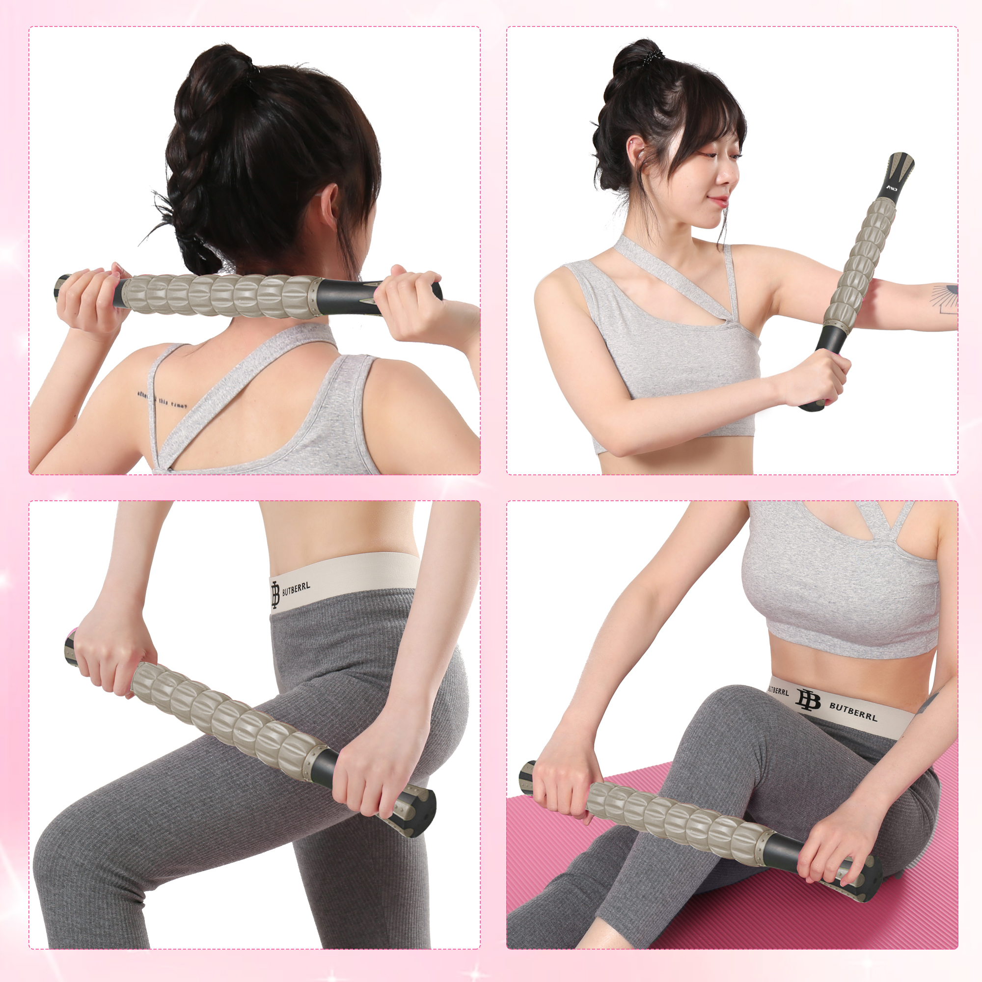 フォームローラー AYO 筋膜リリース マッサージローラー 筋膜ローラー セット ヨガポール 足 太もも 背中 筋肉ほぐし ストレッチ トレーニング スポーツ フィットネス ストレッチ器具 説明書 収納バッグ ライトブラウン