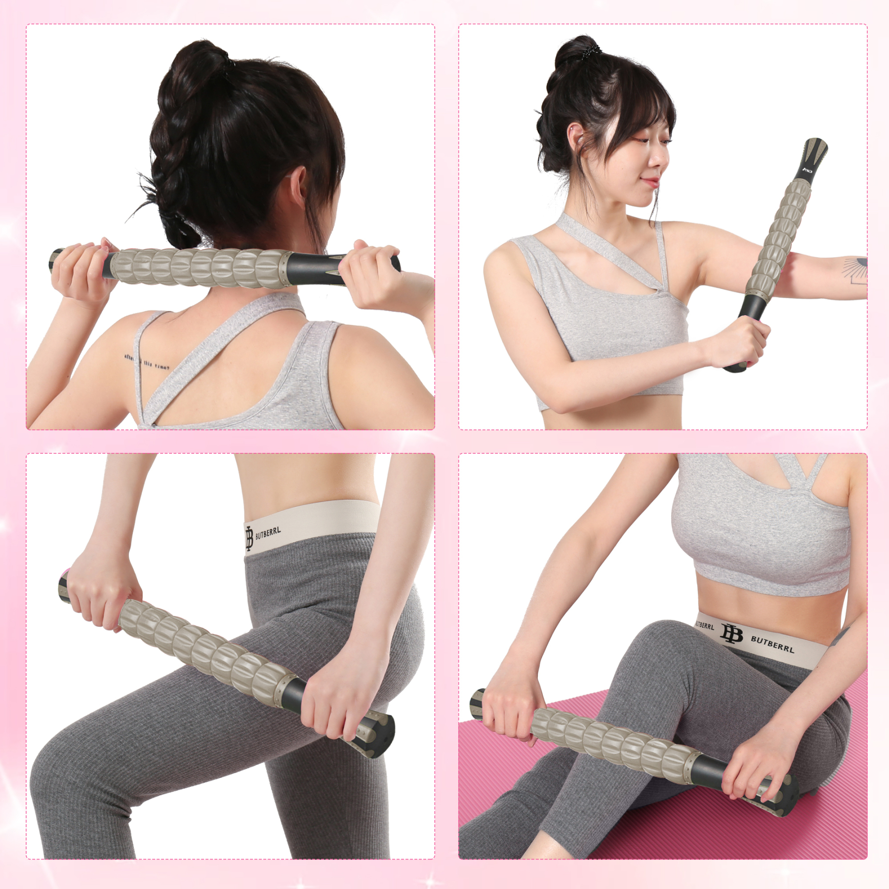 フォームローラー AYO 筋膜リリース マッサージローラー 筋膜ローラー セット ヨガポール 足 太もも 背中 筋肉ほぐし ストレッチ トレーニング スポーツ フィットネス ストレッチ器具 説明書 収納バッグ ライトブラウン