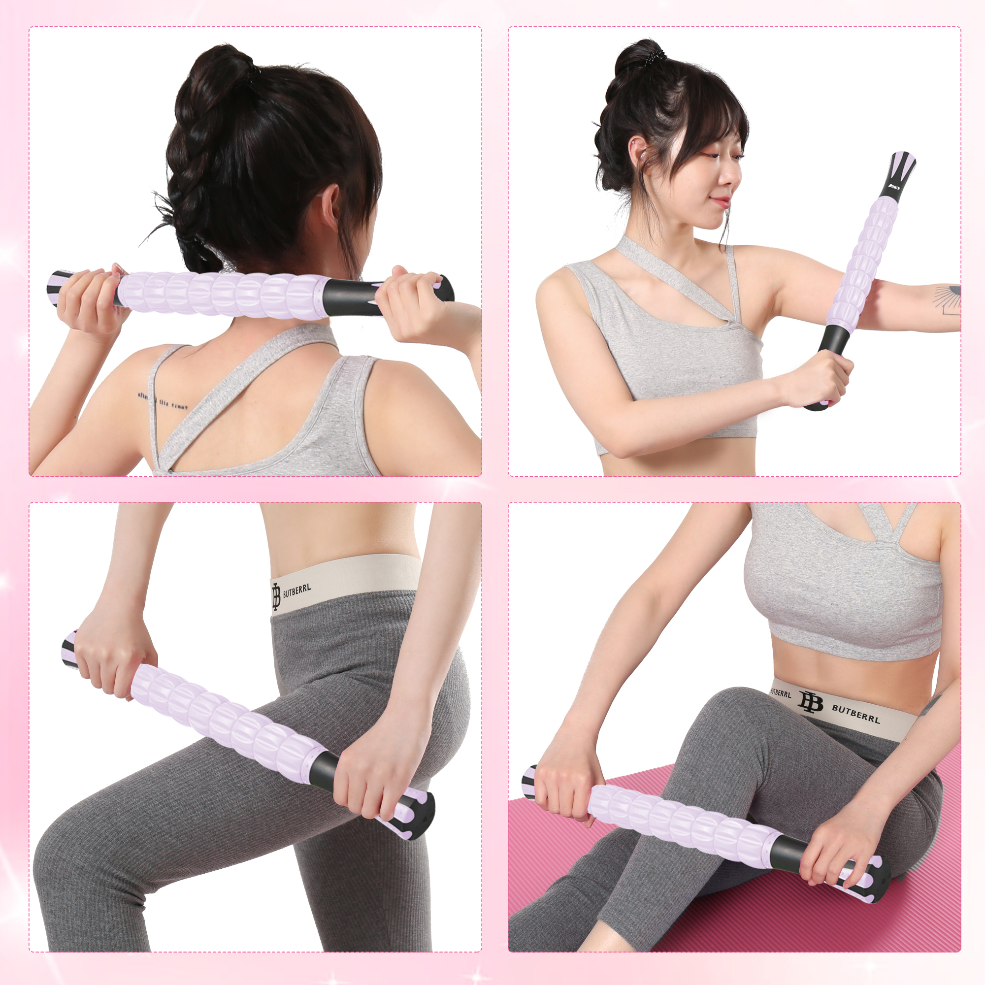 フォームローラー AYO 筋膜リリース マッサージローラー 筋膜ローラー セット ヨガポール 足 太もも 背中 筋肉ほぐし ストレッチ トレーニング スポーツ フィットネス ストレッチ器具 説明書 収納バッグ ライトパープル