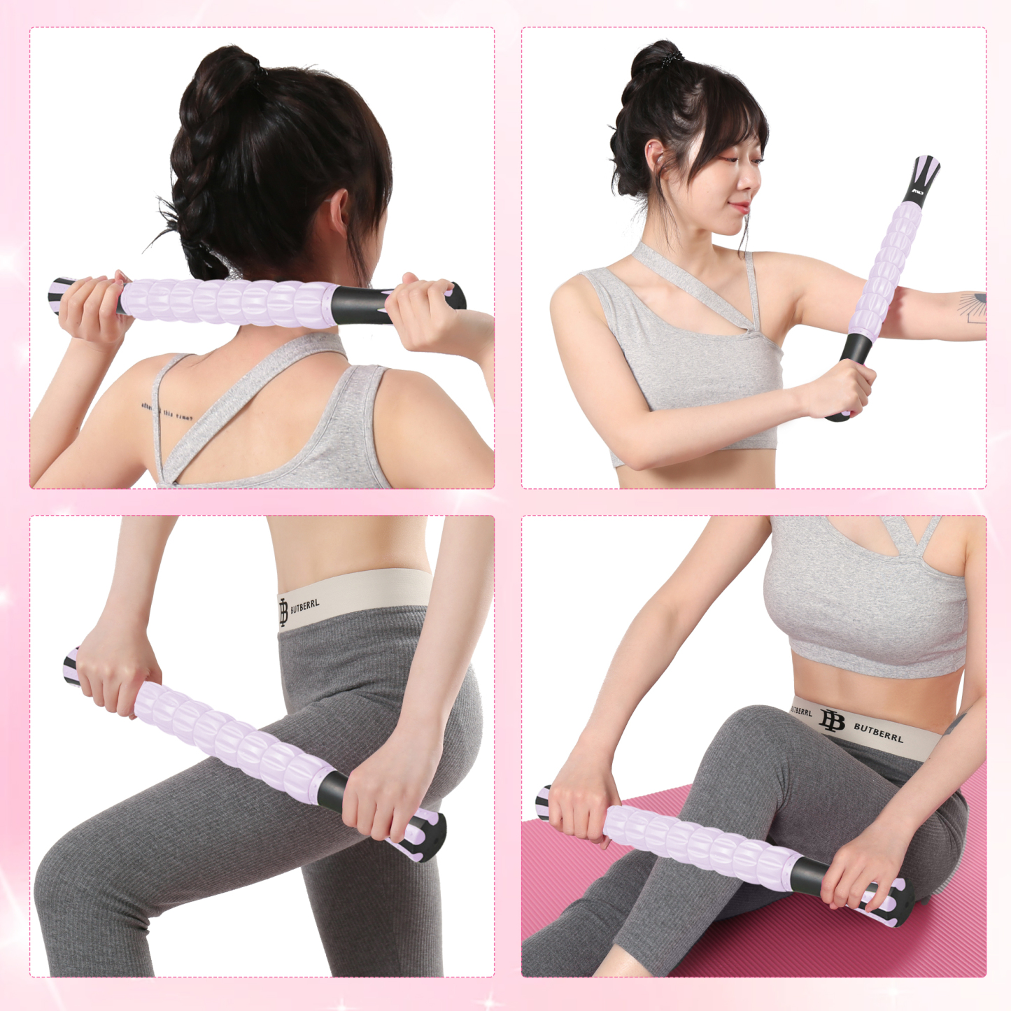 フォームローラー AYO 筋膜リリース マッサージローラー 筋膜ローラー セット ヨガポール 足 太もも 背中 筋肉ほぐし ストレッチ トレーニング スポーツ フィットネス ストレッチ器具 説明書 収納バッグ ライトパープル