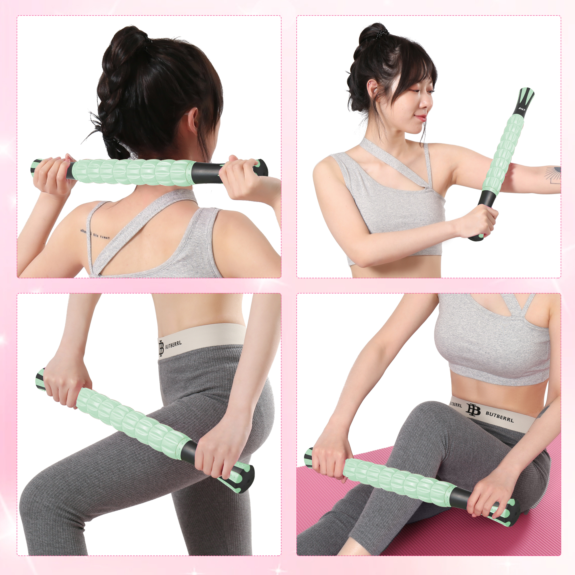 フォームローラー AYO 筋膜リリース マッサージローラー 筋膜ローラー セット ヨガポール 足 太もも 背中 筋肉ほぐし ストレッチ トレーニング スポーツ フィットネス ストレッチ器具 説明書 収納バッグ ライトグリーン