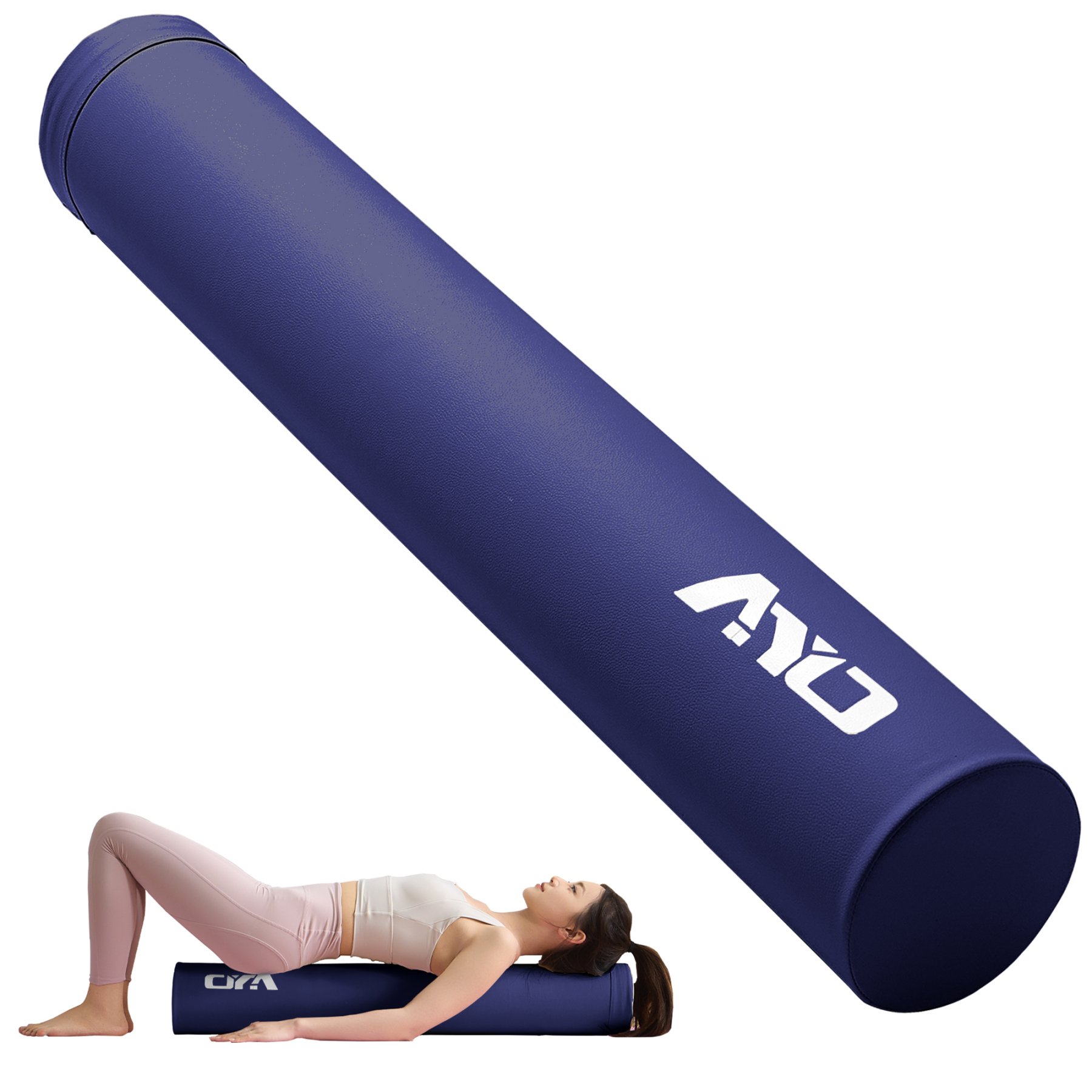 AYO ストレッチ ポール ヨガポール ヨガブロック エクササイズポール 【100cm/耐荷重150kg】フォームローラー 肩甲骨 ローラー 筋肉ほぐし ピラティス ネイビー