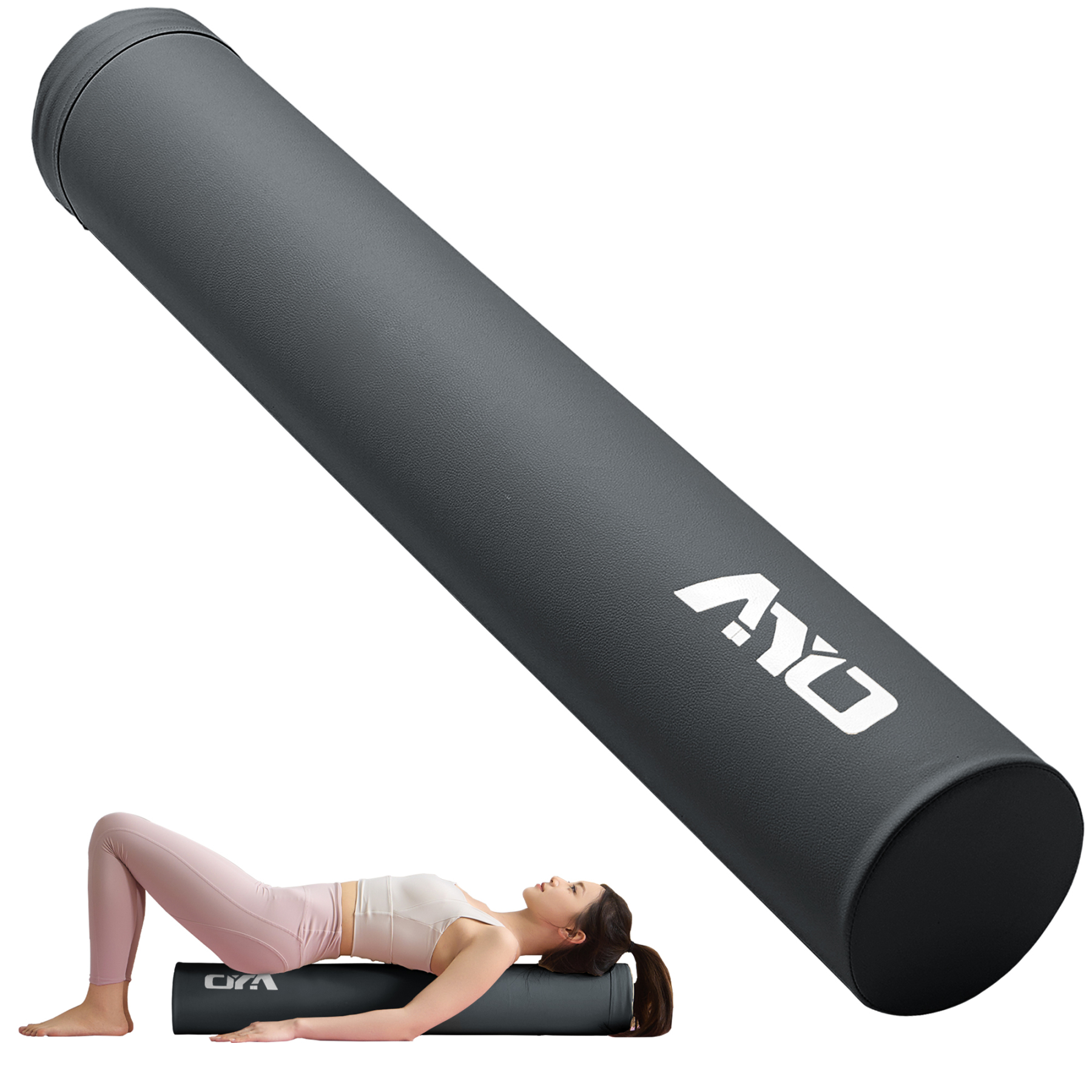 AYO ストレッチ ポール ヨガポール ヨガブロック エクササイズポール 【100cm/耐荷重150kg】フォームローラー 肩甲骨 ローラー 筋肉ほぐし ピラティス グレー