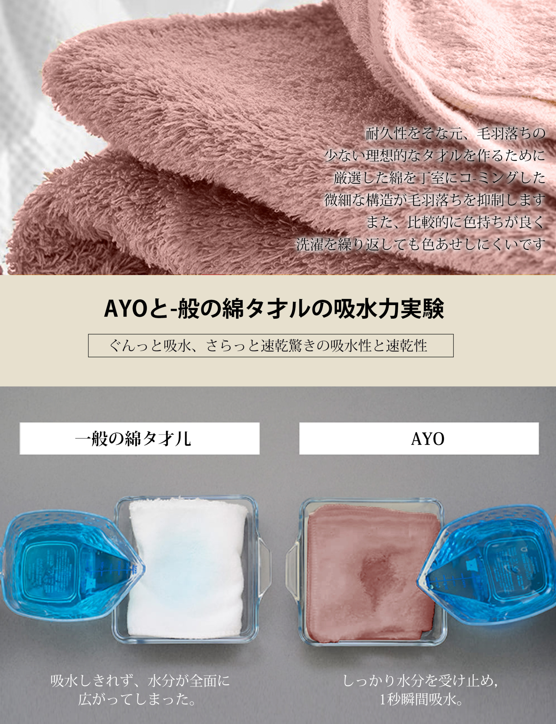 AYO フェイスタオル ホテル仕様 5枚セット ブラウン ふかふか 綿100% 34×80cm 高吸水 耐久性 無地 毛羽落ち少ない ギフト