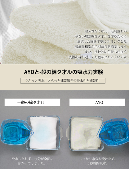 AYO バスタオル 2枚セット オフホワイト ホテル仕様 ふかふか 綿100% 高吸水 耐久性 無地 毛羽落ち少ない ギフト