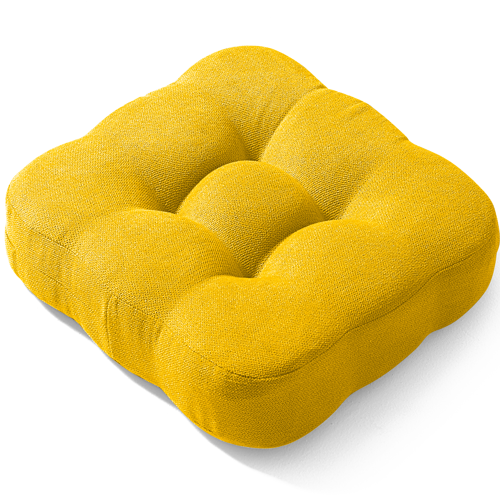 AYO 座布団 椅子クッション 厚め 8cm 低反発 2層構造 42cm 四角 無地 お尻が痛くならない ざぶとん 食卓椅子用 座り心地いい オフィスチェア用 滑り止め おしゃれ かわいい イエロー