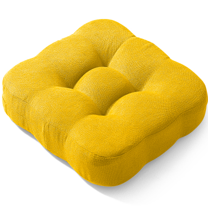 AYO 座布団 椅子クッション 厚め 8cm 低反発 2層構造 42cm 四角 無地 お尻が痛くならない ざぶとん 食卓椅子用 座り心地いい オフィスチェア用 滑り止め おしゃれ かわいい イエロー