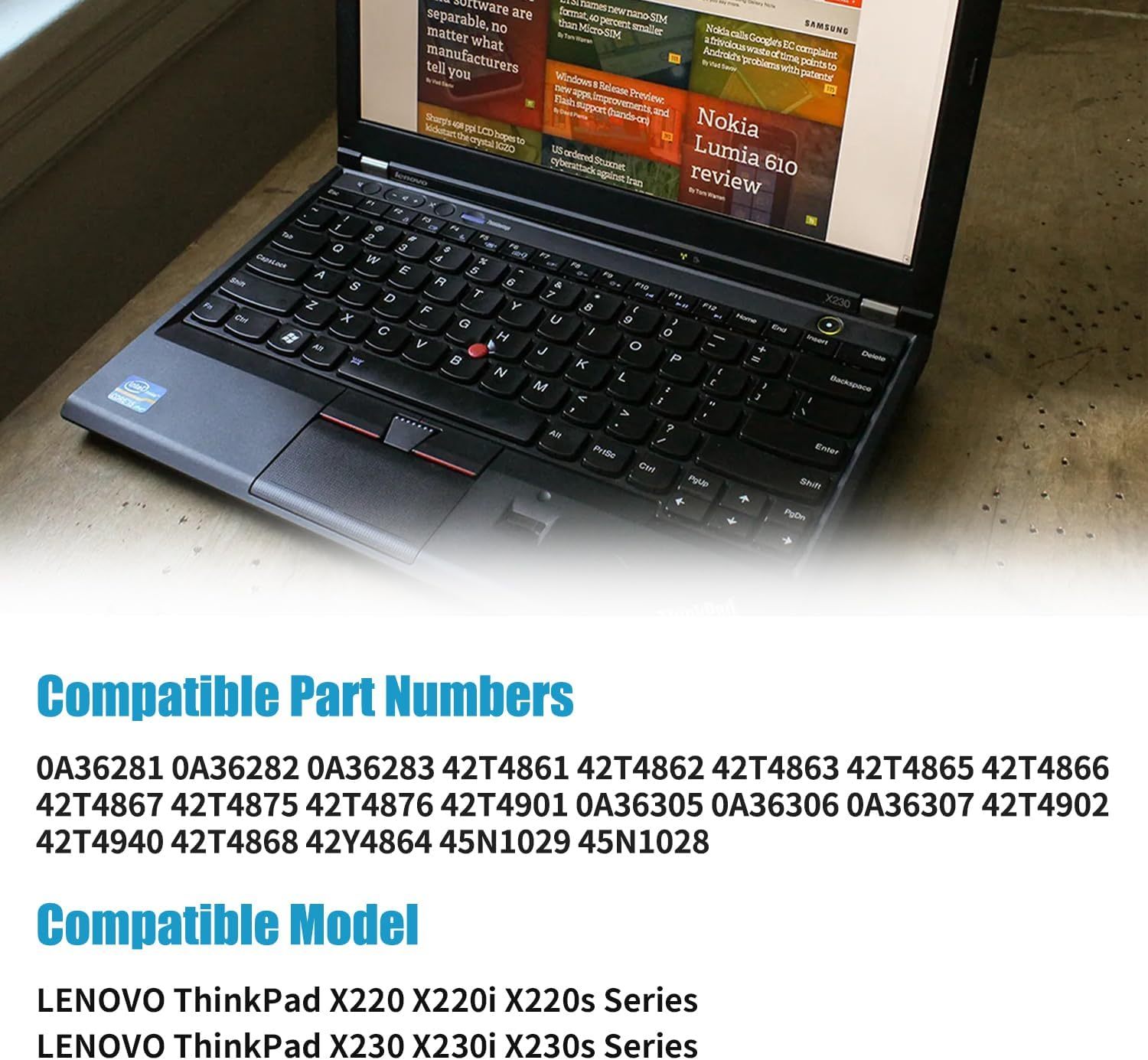 45N1029 45N1028 44++ Laptop Battery Compatible with Lenovo ThinkPad X220 X230 X220i X220S X230i Series 45N1022 45N1019 45N1023 45N1025 45N1027 0A36306 0A36307 0A36305 0A36281 0A36282 0A36283 42T4863