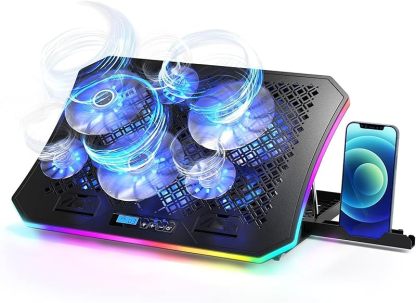 KeiBn A8 モデルノート PC クーリングパッド、RGB ライト 6 ファン、15.6-17.3 インチ対応、ブルー、全新品 1 年保証-CPUファン販売店