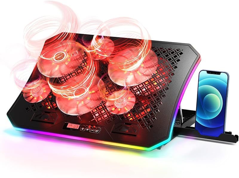 KeiBn A8 モデルノート PC クーリングパッド、RGB ライト 6 ファン、15.6-17.3 インチ対応、ブルー、全新品 1 年保証-CPUファン販売店