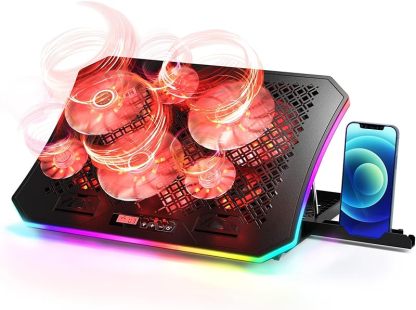 KeiBn A8 モデルノート PC クーリングパッド、RGB ライト 6 ファン、15.6-17.3 インチ対応、ブルー、全新品 1 年保証-CPUファン販売店