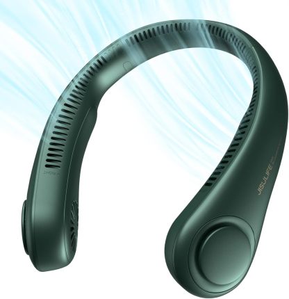 JISULIFE ポータブルネックファン ハンズフリー ブレードレスファン 5 段階風速 4000mAh バッテリー搭載 装着型パーソナルファン 回転可能 充電式 男女共用品 ダークグリーン