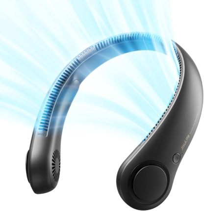JISULIFE ポータブルネックファン ハンズフリー ブレードレスファン 5 段階風速 4000mAh バッテリー搭載 装着型パーソナルファン 回転可能 充電式 男女共用品 ダークグリーン