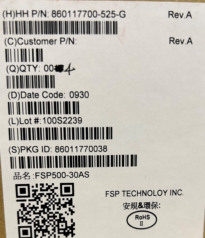 FSP FSP500-30AS Flex 交流電源 500W 100-240V AC Intel Ghost Canyon NUC 用 全新品 1 年保証-CPUファン販売店