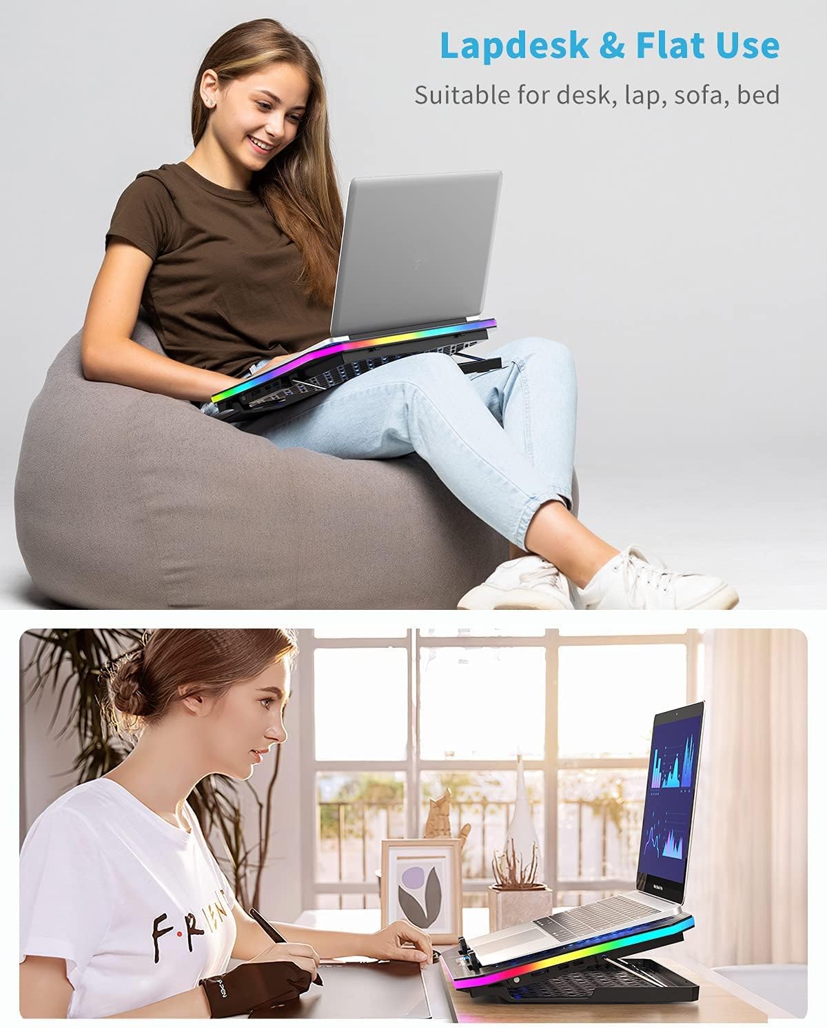 KeiBn A8 モデルノート PC クーリングパッド、RGB ライト 6 ファン、15.6-17.3 インチ対応、ブルー、全新品 1 年保証-CPUファン販売店