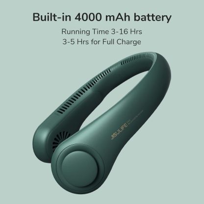 JISULIFE ポータブルネックファン ハンズフリー ブレードレスファン 5 段階風速 4000mAh バッテリー搭載 装着型パーソナルファン 回転可能 充電式 男女共用品 ダークグリーン