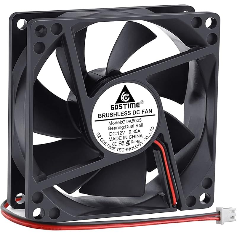 GDSTIME 4500RPM 8cm 80mm x 80mm x 25mm 12v High Airflow High-Speed Dual Ball Bearing Brushless DC Cooling Fan 2 Pins