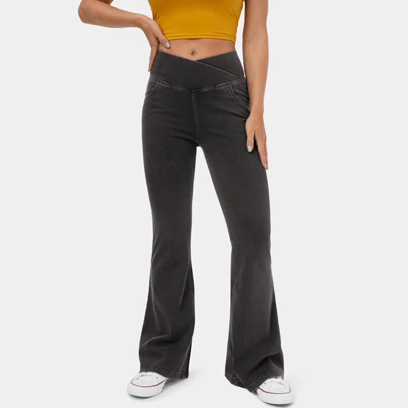 High elastic denim flared pants