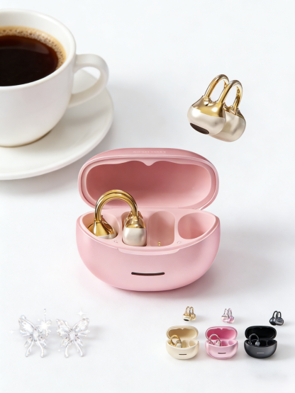 Bowknot Bluetooth Earbuds Clip-on Earrings with Rhinestone Button