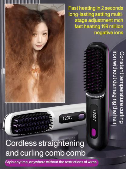 Portable Straightening and Curling Cordless Negative Ion comb