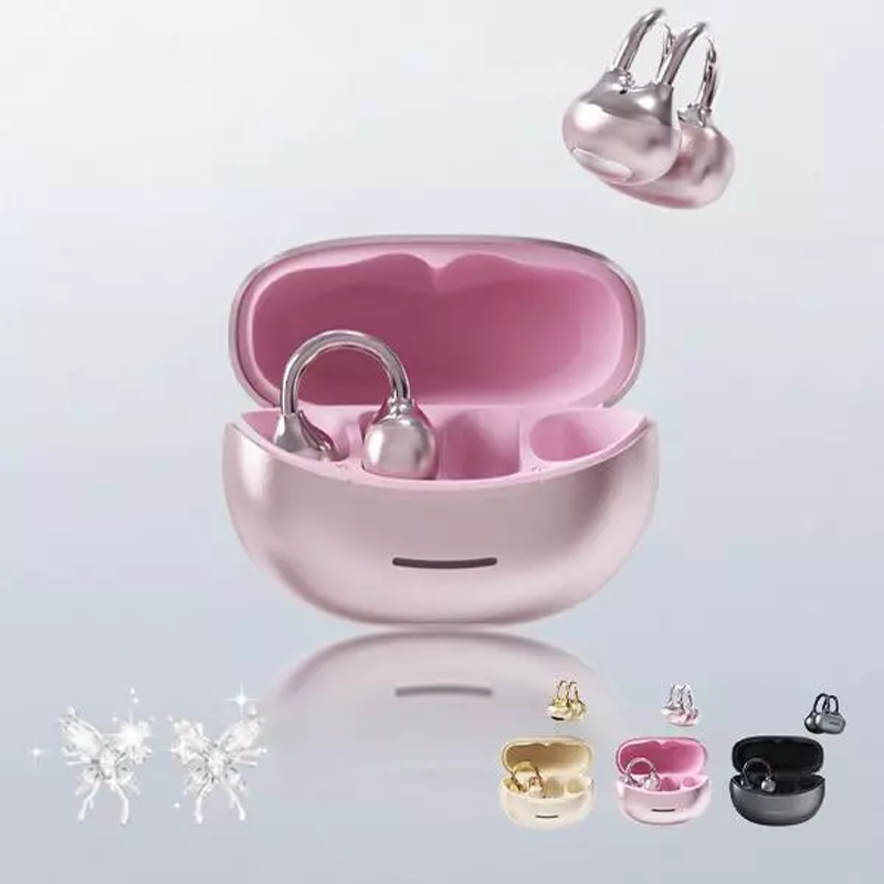 Bowknot Bluetooth Earbuds Clip-on Earrings with Rhinestone Button