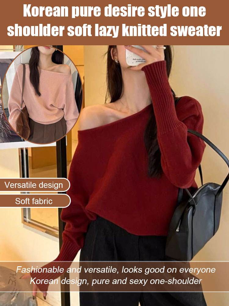 Korean pure desire style one shoulder soft lazy knitted sweater
