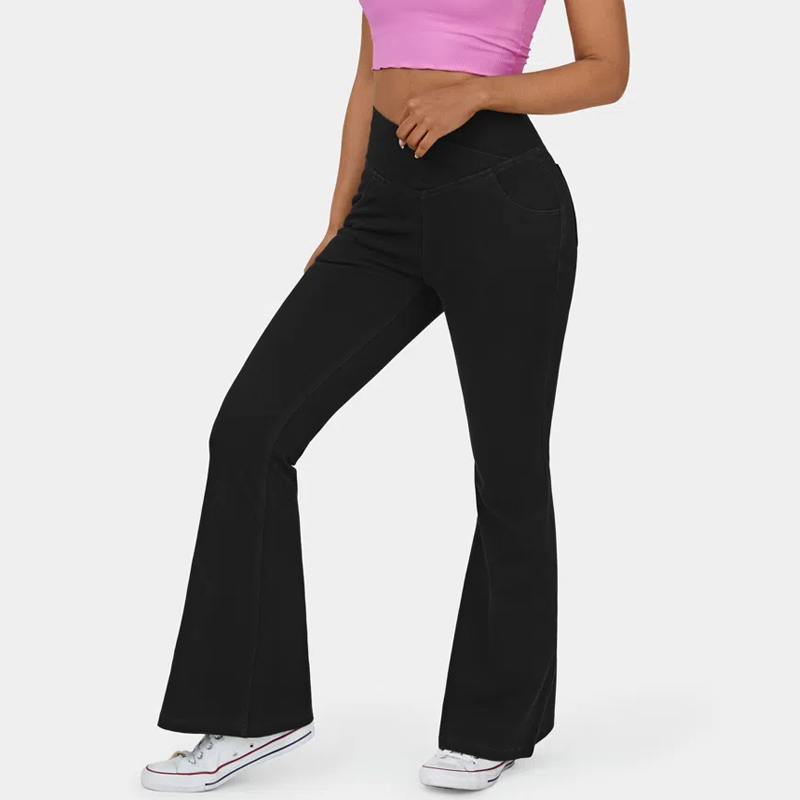 High elastic denim flared pants