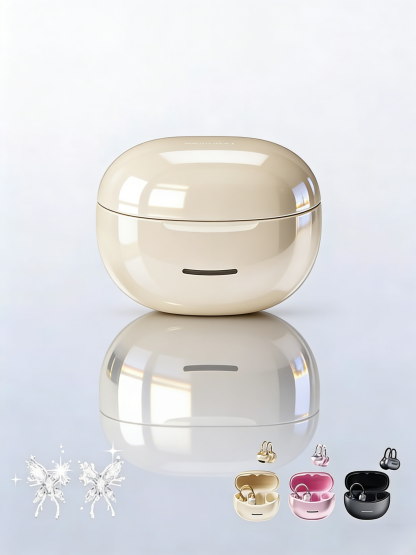 Bowknot Bluetooth Earbuds Clip-on Earrings with Rhinestone Button