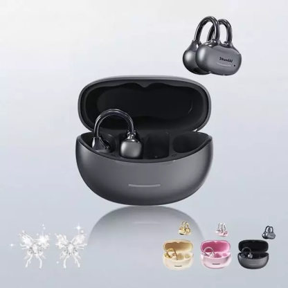 Bowknot Bluetooth Earbuds Clip-on Earrings with Rhinestone Button
