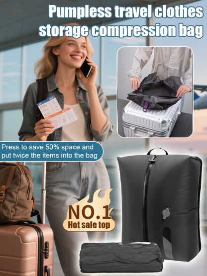 Pump-free travel clothing storage compression bag