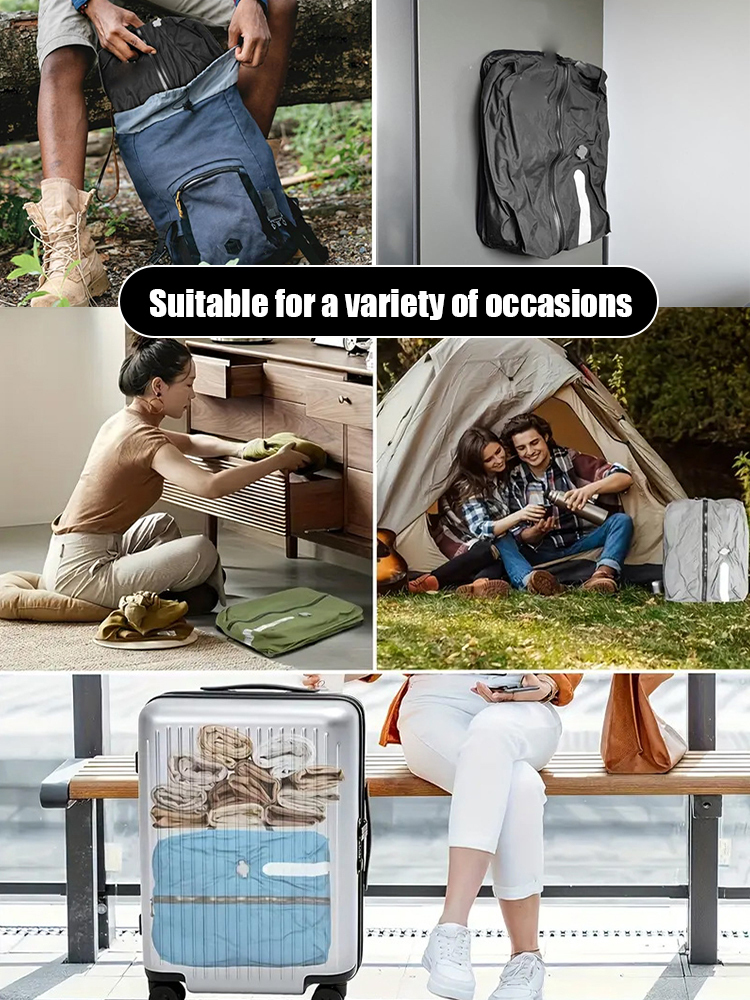 Pump-free travel clothing storage compression bag