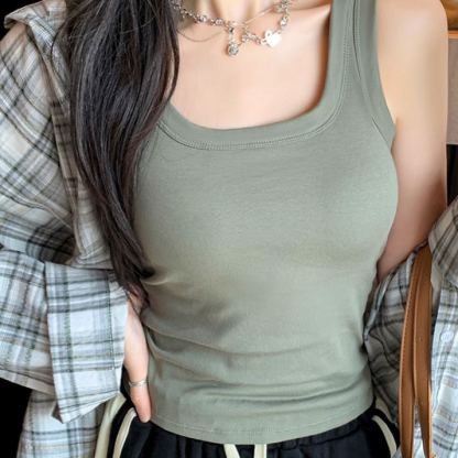 Camisole thin nonmarking bottoming undershirt female summer outwear with bra pads tops