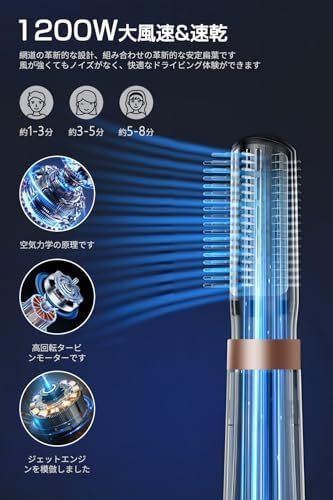 ドライヤー 大風量 電気髪ごて 速乾 ヘアドライヤー 1200W カールドライヤー 簡単にスタイリング 3段階冷熱風量調節 くるくるドライヤー マイナスイオン 付属品5種 過熱防止機能 熱風ブラシ 恒温ヘアケア ストレート/カーリーヘア/ボリュームアップ 家庭用/ヘアサロン/出張 おしゃれ バラ金