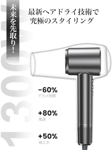 ドライヤー【2025進化モデル?20ｓ速乾】大風量 高速ヘアドライヤー 2億高濃度マイナスイオン 静電気抑制 NTC温度制御システム 過熱保護 恒温ヘアケア 髪質改善 5段階温度調節&3段階風量 【温冷リズム】 マグネット式ノズル付き 小型 コンパクト 静音 軽量 旅行/サロン/家庭用/プレゼント PSE認証済み （グレー）