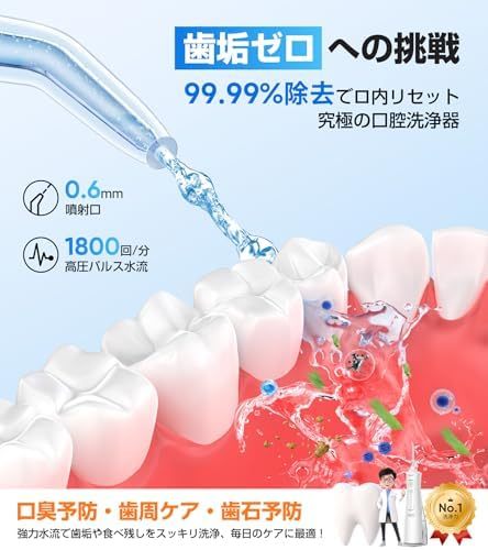 口腔洗浄器 ジェットウォッシャー 歯垢除去率99.9% 4種類ノズル付き 360°回転設計 舌クリーナー搭載 4種類の水流モード 20-150PSI水圧調整 310ml大容量タンク IPX7防水 USB充電式 こうくう洗浄機 コンパクト設計 家庭用?旅行用に最適 ギフト プレゼント