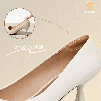 ラムレザーパンプス ホワイト 踵クッション 柔らかい履き心地 詳細