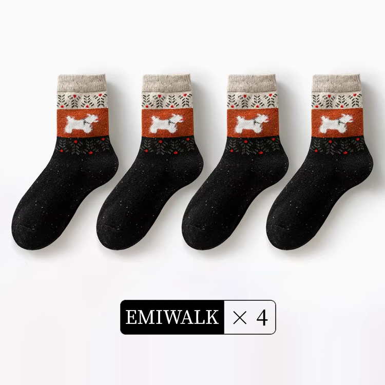 レトロ犬モチーフフェアアイル柄ウールソックス