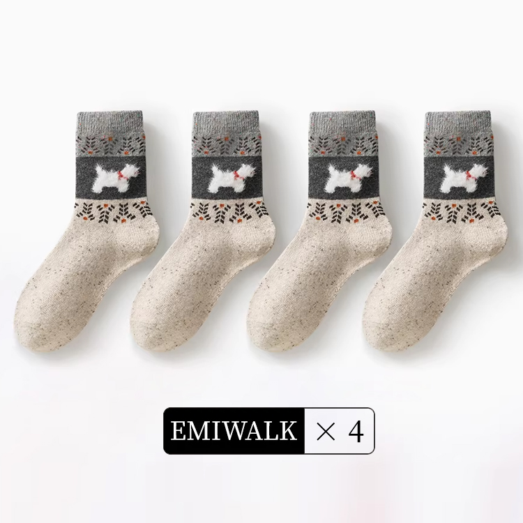 レトロ犬モチーフフェアアイル柄ウールソックス
