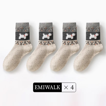 レトロ犬モチーフフェアアイル柄ウールソックス