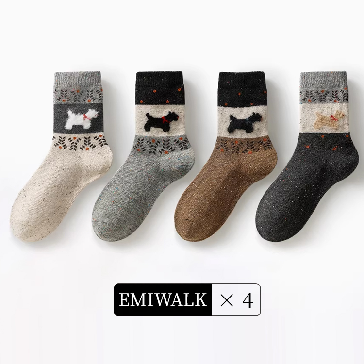 レトロ犬モチーフフェアアイル柄ウールソックス