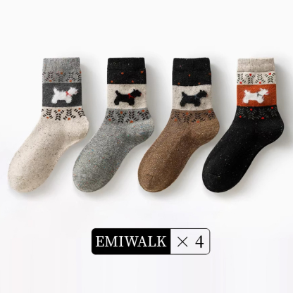 レトロ犬モチーフフェアアイル柄ウールソックス