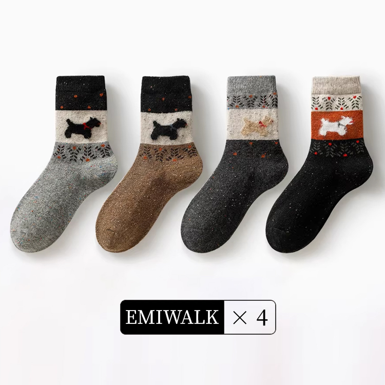 レトロ犬モチーフフェアアイル柄ウールソックス