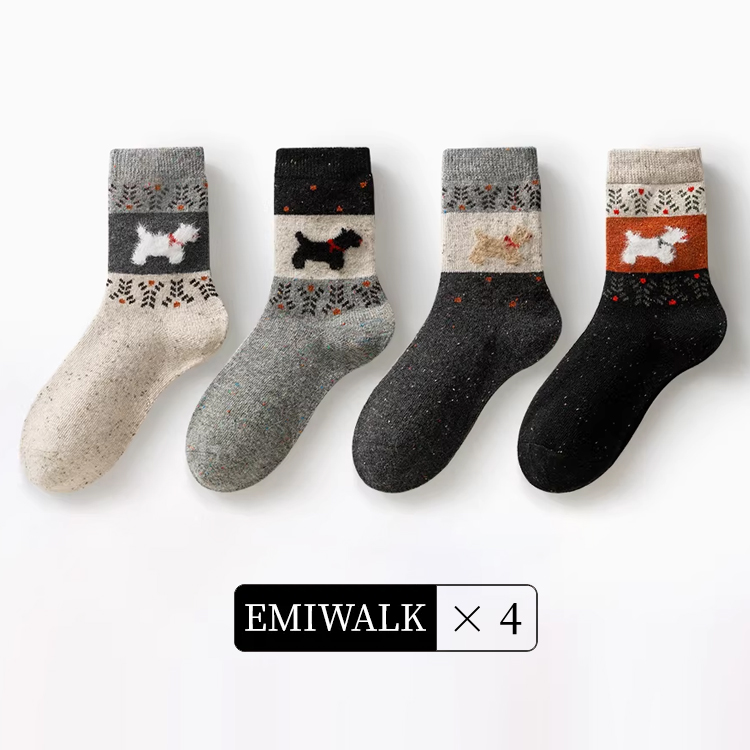 レトロ犬モチーフフェアアイル柄ウールソックス
