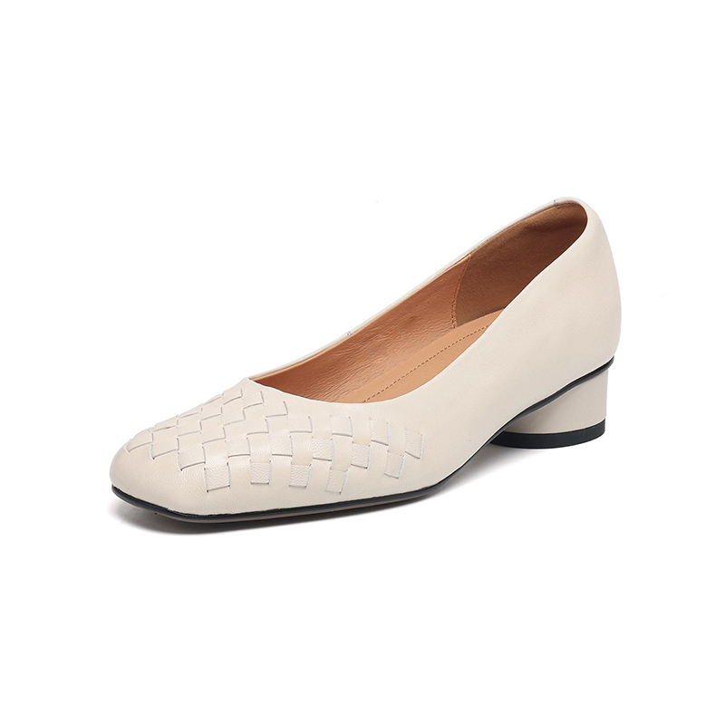 Emiwalk ソフトレザーのフレンチ風編み込みパンプス3cmヒール - 1010542607 - emiwalk