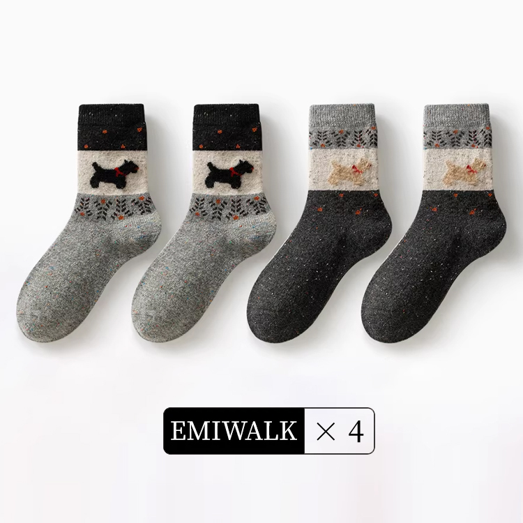 レトロ犬モチーフフェアアイル柄ウールソックス