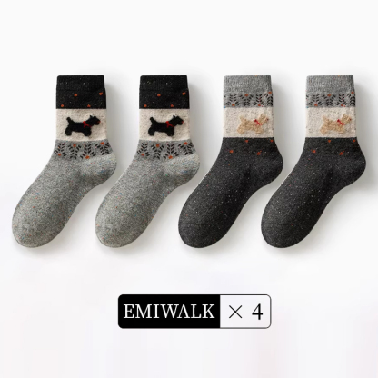 レトロ犬モチーフフェアアイル柄ウールソックス