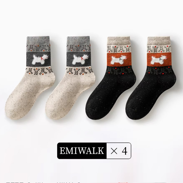 レトロ犬モチーフフェアアイル柄ウールソックス
