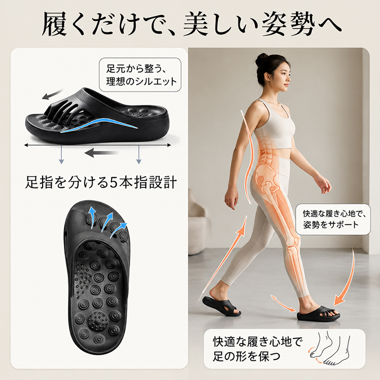 滑りにくい 5本指スリッパ