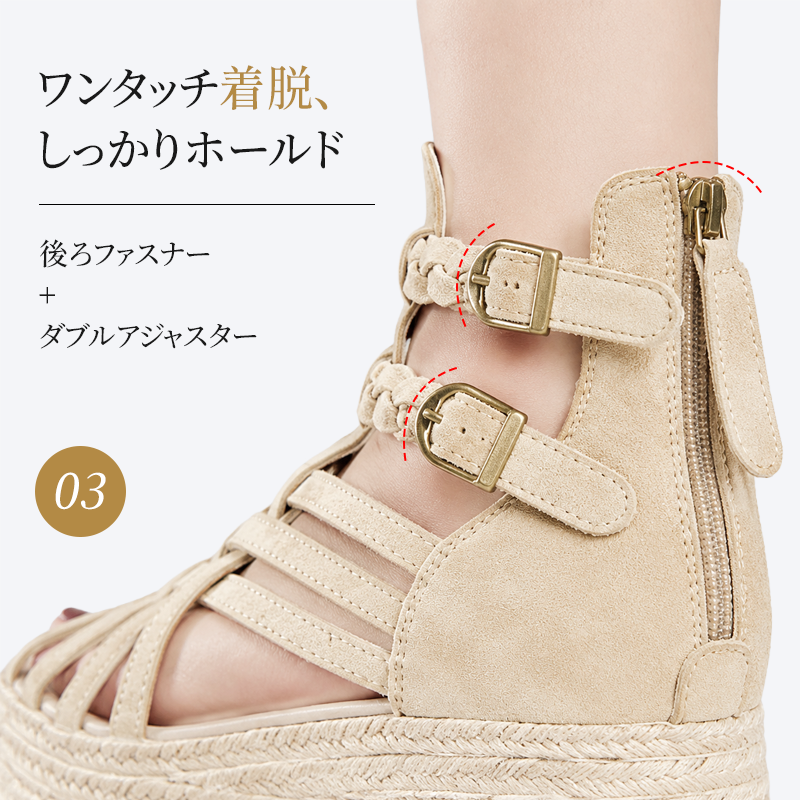 レトロ厚底本革ローマサンダル