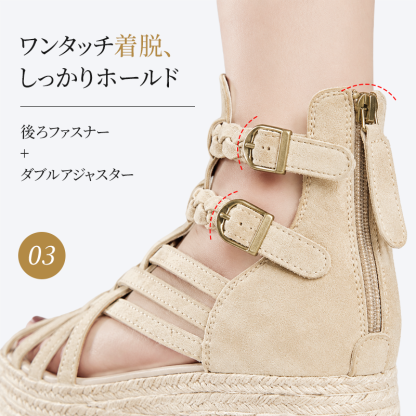レトロ厚底本革ローマサンダル